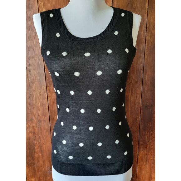Halogen Women XS Black White Polka Dot Sleeveless Vest Top Nordstrom Soft Casual - Picture 1 of 7